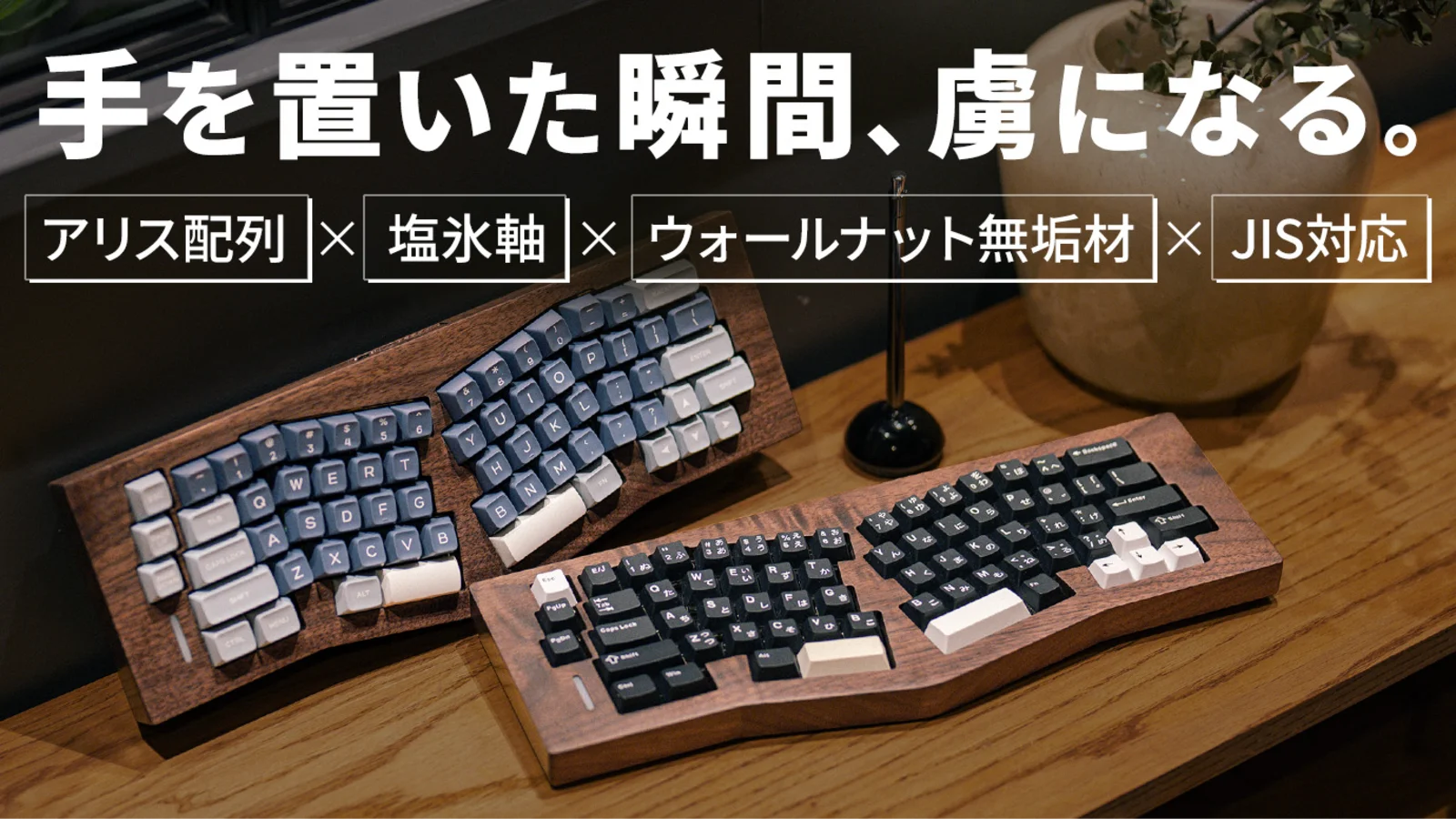 滑らかで癖になる。北米産ウォールナット無垢材×JIS対応のアリス配列キーボード