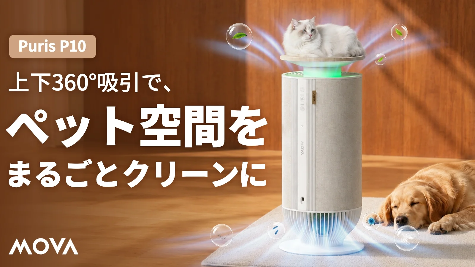 ペットの抜け毛・ニオイなどをまるごとケアする MOVA空気清浄機PurisP10